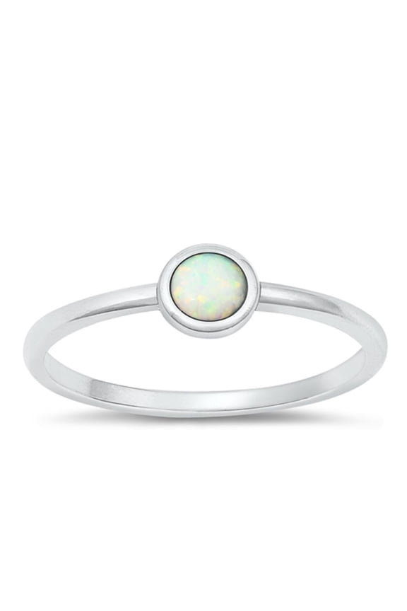 CHOOSE YOUR COLOR Round White Simulated Opal Ring .925 Sterling Silver Band CZ Female Size 3