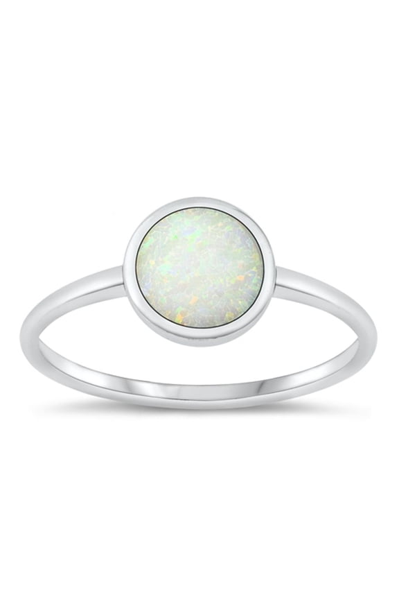 CHOOSE YOUR COLOR Round White Simulated Opal Ring .925 Sterling Silver Band CZ Female Size 5