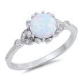 thumbnail image 1 of CHOOSE YOUR COLOR Round White Simulated Opal Vintage Ring .925 Sterling Silver Band CZ Female Size 10, 1 of 4