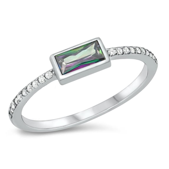 CHOOSE YOUR COLOR Sideways Bar Ring Multi-color CZ .925 Sterling Silver Band Black Female Size 7
