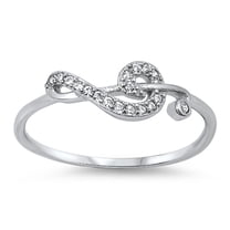 CHOOSE YOUR COLOR Sideways Clef Note Music Ring White CZ .925 Sterling Silver Band Female Size 11