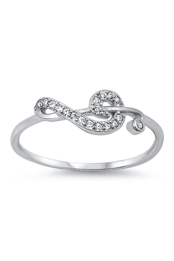 CHOOSE YOUR COLOR Sideways Clef Note Music Ring White CZ .925 Sterling Silver Band Female Size 12