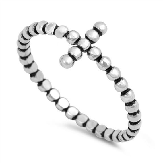 CHOOSE YOUR COLOR Sideways Cross Ball Bead Christian Ring .925 Sterling Silver Band Jewelry Female Size 5