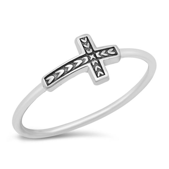 CHOOSE YOUR COLOR Sideways Cross Leaf Christian Ring .925 Sterling Silver Band Jewelry Female Size 4