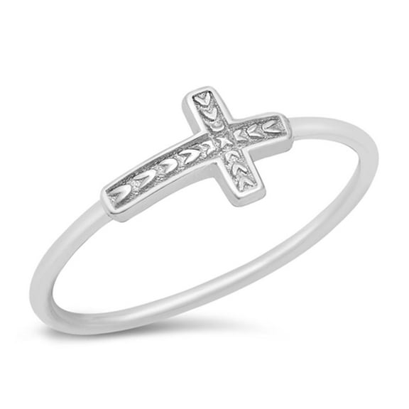 CHOOSE YOUR COLOR Sideways Cross Leaf Christian Ring .925 Sterling Silver Band Jewelry Female Size 6