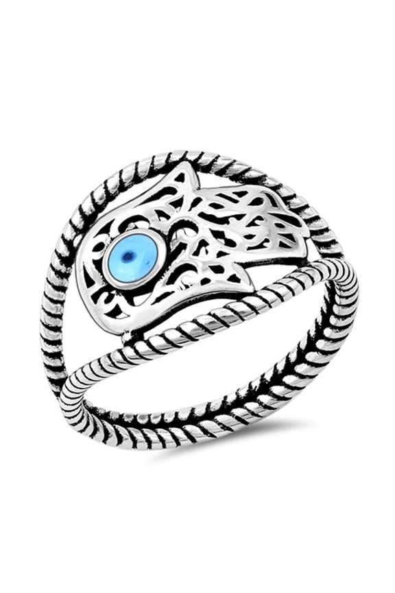 CHOOSE YOUR COLOR Sideways Hand of God Filigree Hamsa Ring .925 Sterling Silver Band Jewelry Female Size 6