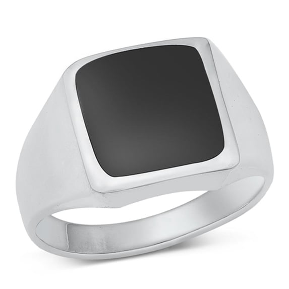 CHOOSE YOUR COLOR Signet Simulated Black Onyx Ring .925 Sterling Silver Band CZ Female Size 9
