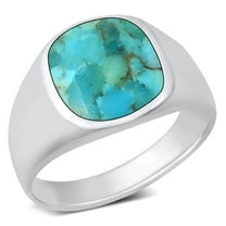 CHOOSE YOUR COLOR Signet Simulated Turquoise Ring .925 Sterling Silver Band Blue CZ Female Size 11