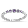 thumbnail image 1 of CHOOSE YOUR COLOR Simulated Amethyst Beaded Stacking Ring .925 Sterling Silver Band Purple CZ Female Size 10, 1 of 4