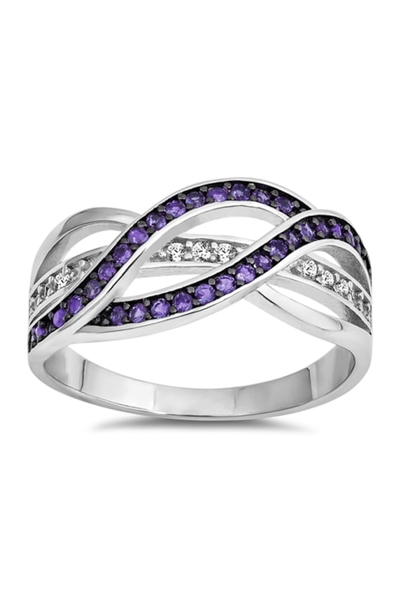 CHOOSE YOUR COLOR Simulated Amethyst Braided Knot Statement Ring .925 Sterling Silver Band Purple CZ Female Size 12