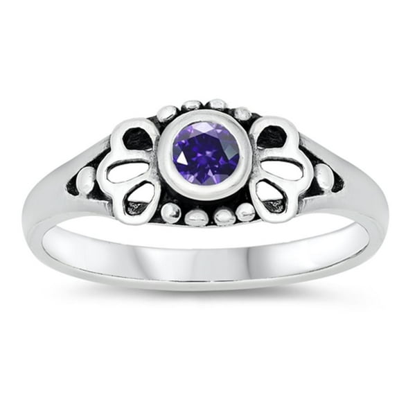 CHOOSE YOUR COLOR Simulated Amethyst Cutout Bali Elegant Ring .925 Sterling Silver Band Purple CZ Female Size 1