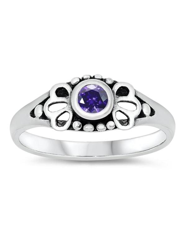 CHOOSE YOUR COLOR Simulated Amethyst Cutout Bali Elegant Ring .925 Sterling Silver Band Purple CZ Female Size 1