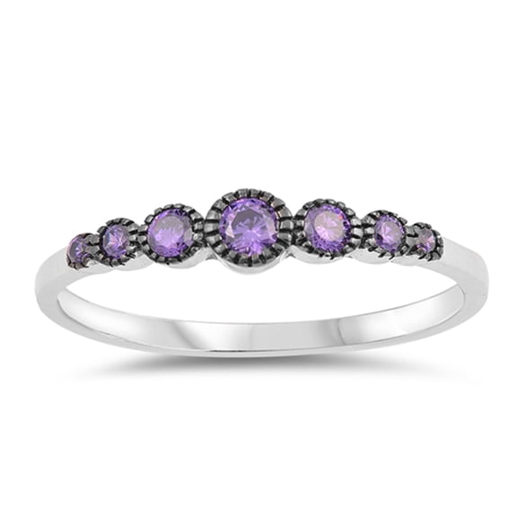 CHOOSE YOUR COLOR Simulated Amethyst Dainty Journey Midi Black Ring .925 Sterling Silver Band Purple CZ Female Size 9