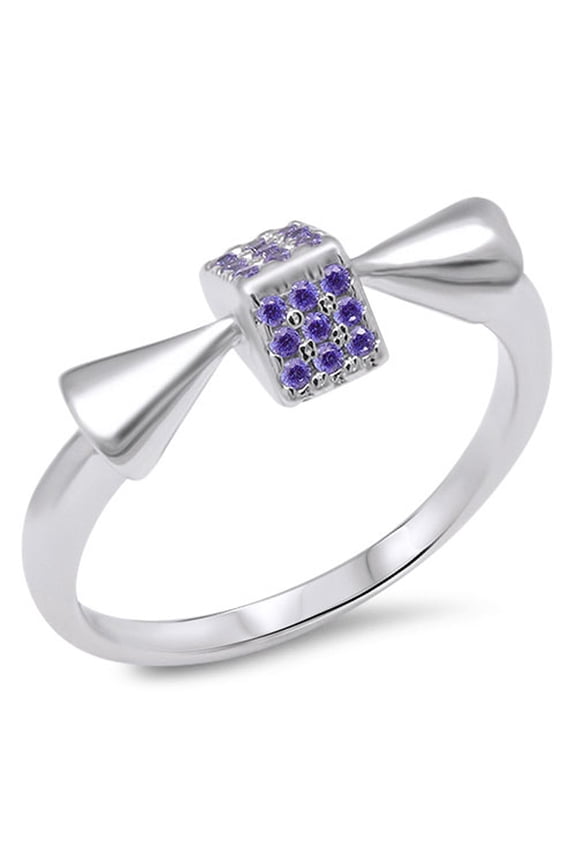 CHOOSE YOUR COLOR Simulated Amethyst Dice Cube Ring .925 Sterling Silver Toe Band Purple CZ Female Size 3