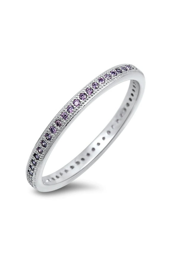 CHOOSE YOUR COLOR Simulated Amethyst Eternity Elegant Ring .925 Sterling Silver Band Purple CZ Female Size 5