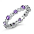 thumbnail image 1 of CHOOSE YOUR COLOR Simulated Amethyst Eternity Ring .925 Sterling Silver Band Purple CZ Female Size 8, 1 of 4