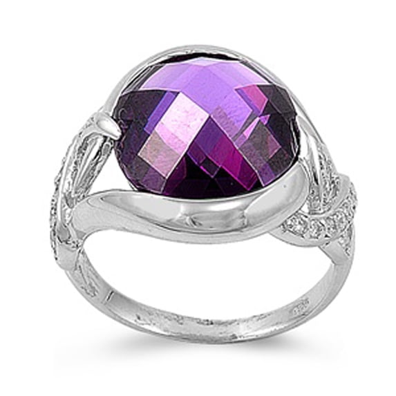 CHOOSE YOUR COLOR Simulated Amethyst Faceted Large Solitaire Ring 925 Sterling Silver Band Purple CZ Female Size 7