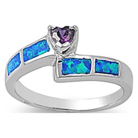 CHOOSE YOUR COLOR Simulated Amethyst Heart Love Ring 925 Sterling Silver Band Purple CZ Female Size 9