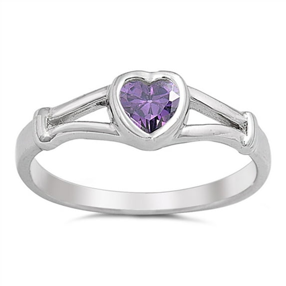 CHOOSE YOUR COLOR Simulated Amethyst Heart Promise Ring .925 Sterling Silver Band Purple CZ Female Size 3