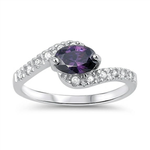 CHOOSE YOUR COLOR Simulated Amethyst Modern Elegant Solitaire Ring .925 Sterling Silver Band Purple CZ Female Size 6
