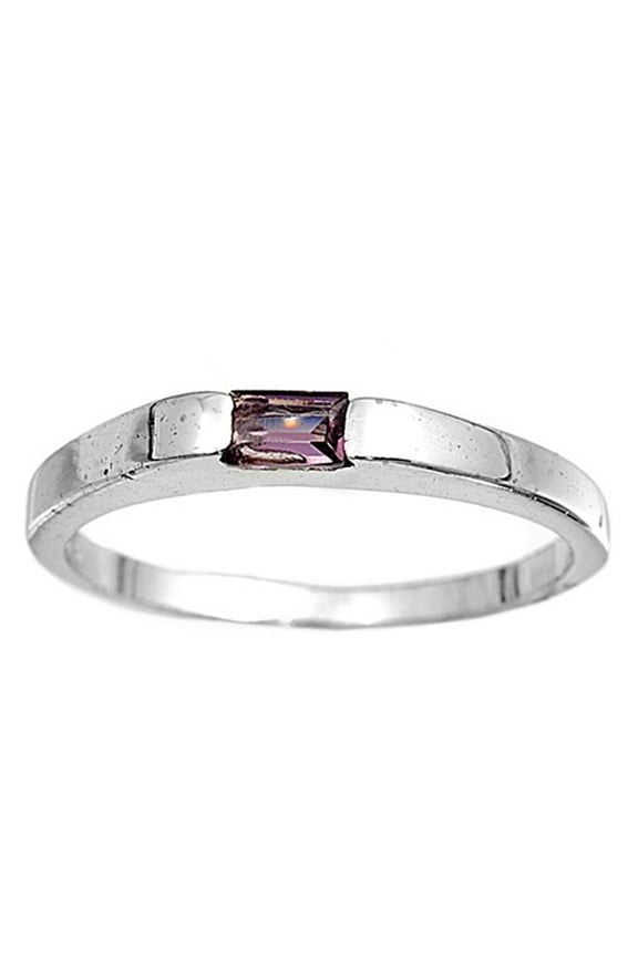 CHOOSE YOUR COLOR Simulated Amethyst Modern Ring .925 Sterling Silver Band Purple CZ Female Size 2
