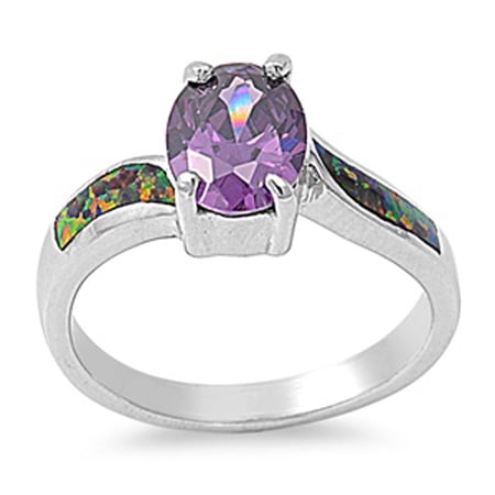 CHOOSE YOUR COLOR Simulated Amethyst Oval Ring .925 Sterling Silver Thumb Band Purple CZ Female Size 9