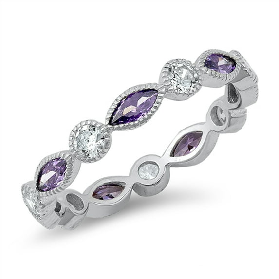 CHOOSE YOUR COLOR Simulated Amethyst Promise Eternity Ring .925 Sterling Silver Band Purple CZ Female Size 6