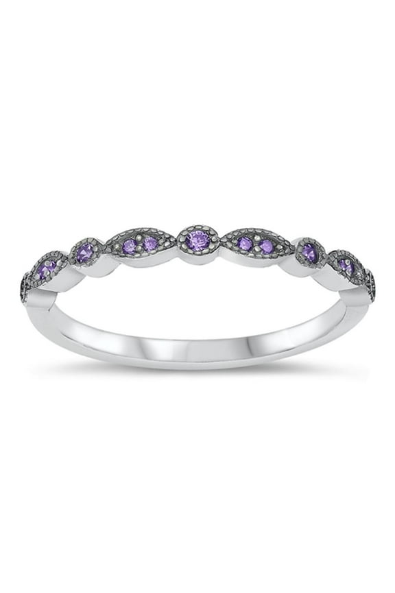 CHOOSE YOUR COLOR Simulated Amethyst Promise Ring .925 Sterling Silver Band Purple CZ Female Size 10