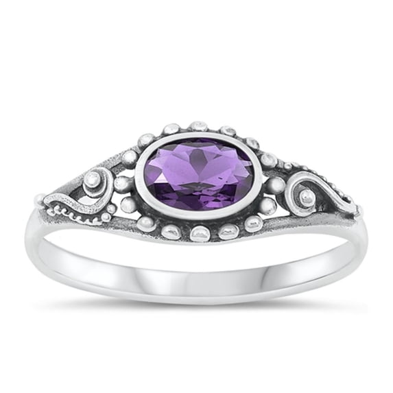 CHOOSE YOUR COLOR Simulated Amethyst Ring .925 Sterling Silver Bali Style Band Purple CZ Female Size 7