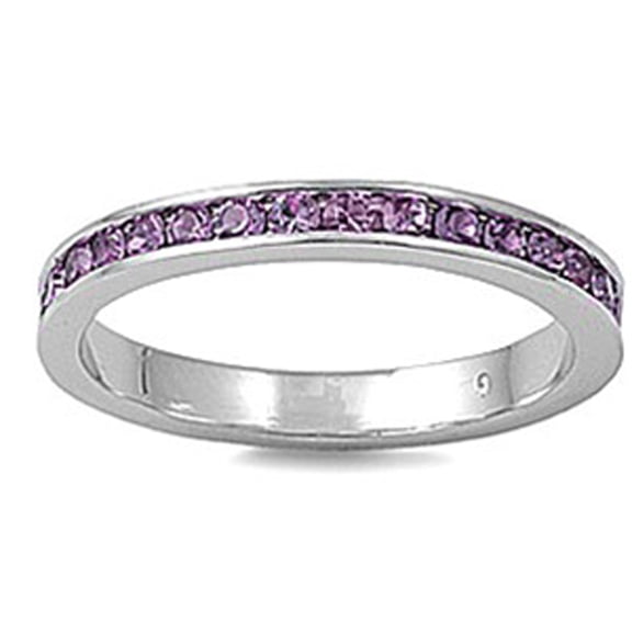 CHOOSE YOUR COLOR Simulated Amethyst Ring .925 Sterling Silver Band Purple CZ Female Size 3