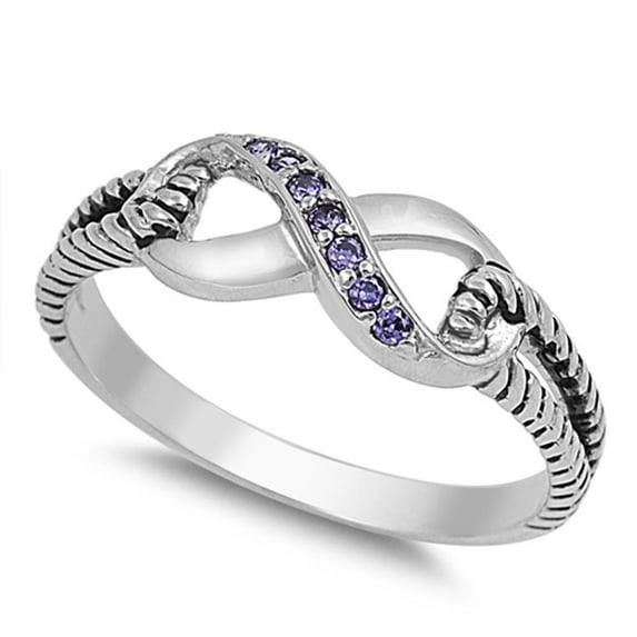 CHOOSE YOUR COLOR Simulated Amethyst Rope Infinity Ring .925 Sterling Silver Band Purple CZ Female Size 10