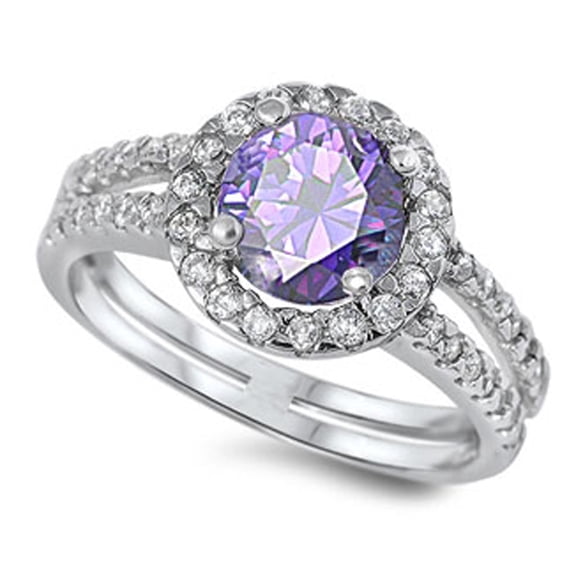 CHOOSE YOUR COLOR Simulated Amethyst Solitaire Elegant Ring .925 Sterling Silver Band Purple CZ Female Size 10