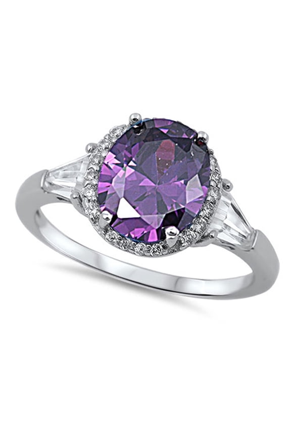 CHOOSE YOUR COLOR Simulated Amethyst Solitaire Oval Ring 925 Sterling Silver Band Purple CZ Female Size 9