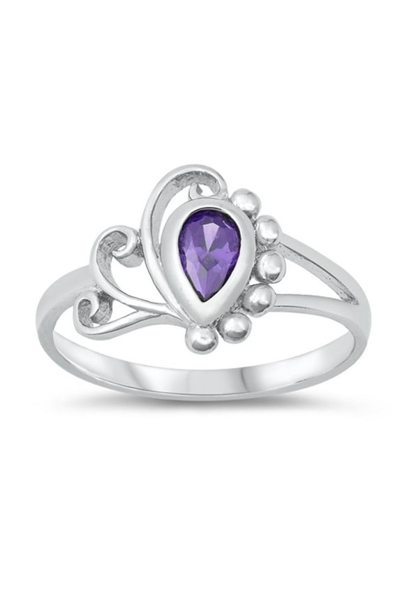 CHOOSE YOUR COLOR Simulated Amethyst Solitaire Swirl Ring 925 Sterling Silver Band Purple CZ Female Size 2