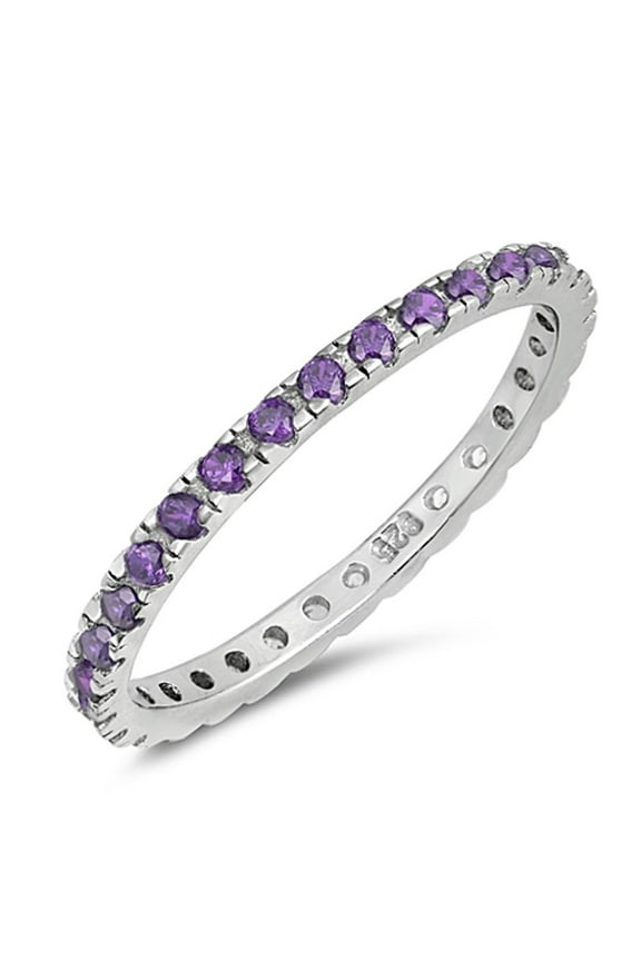 CHOOSE YOUR COLOR Simulated Amethyst Stackable Promise Ring 925 Sterling Silver Thumb Band Purple CZ Female Size 7