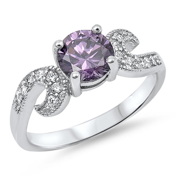 CHOOSE YOUR COLOR Simulated Amethyst Swirl Solitaire Ring .925 Sterling Silver Band Purple CZ Female Size 4