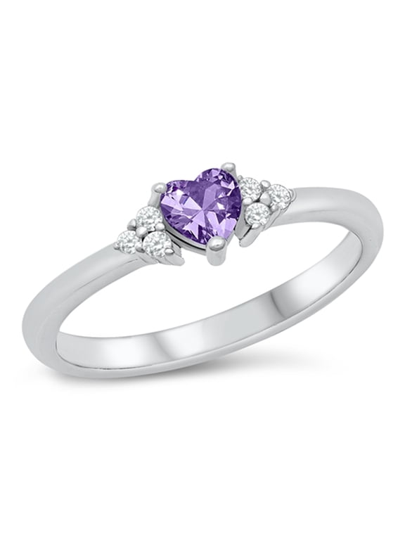 CHOOSE YOUR COLOR Simulated Amethyst Traditional Promise Ring .925 Sterling Silver Band Purple CZ Female Size 10