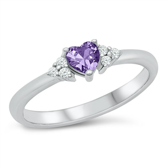 CHOOSE YOUR COLOR Simulated Amethyst Traditional Promise Ring .925 Sterling Silver Band Purple CZ Female Size 8