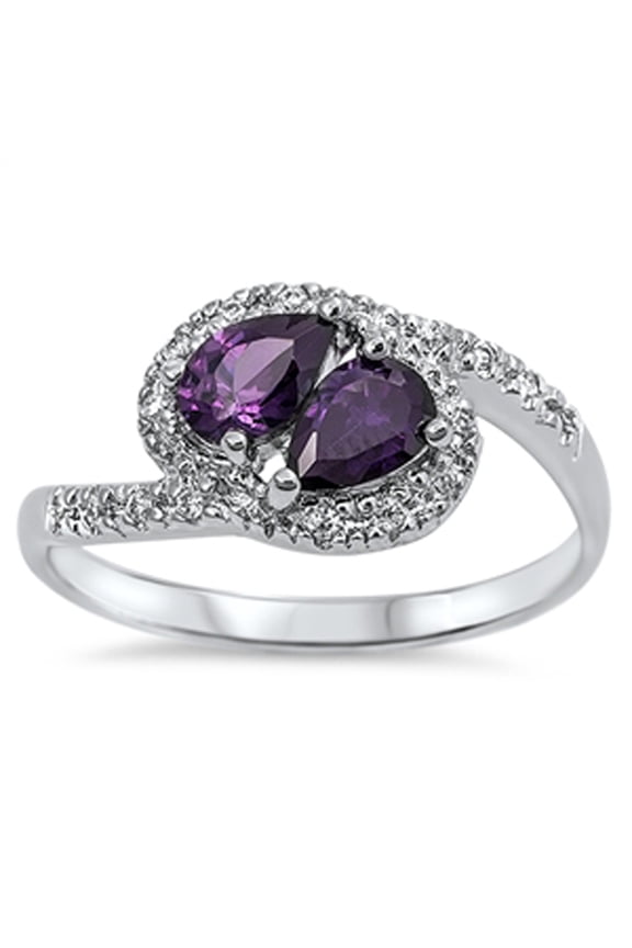 CHOOSE YOUR COLOR Simulated Amethyst Vintage Shine Teardrop Ring .925 Sterling Silver Band Purple CZ Female Size 9