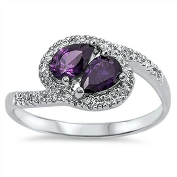 CHOOSE YOUR COLOR Simulated Amethyst Vintage Shine Teardrop Ring .925 Sterling Silver Band Purple CZ Female Size 9