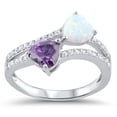 thumbnail image 1 of CHOOSE YOUR COLOR Simulated Amethyst White Simulated Opal Double Heart Ring .925 Sterling Silver Purple CZ Female Size 5, 1 of 4