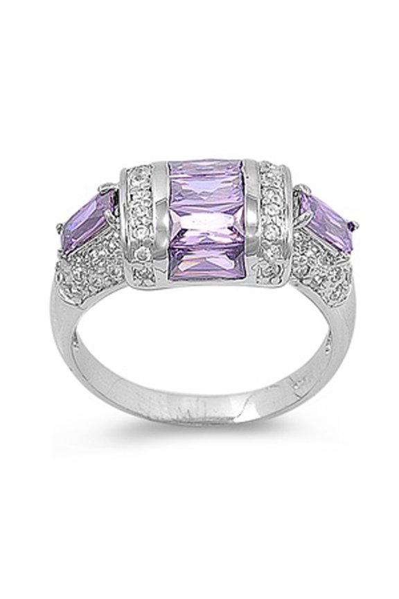 CHOOSE YOUR COLOR Simulated Amethyst Wholesale Rounded Ring .925 Sterling Silver Band Purple CZ Female Size 10