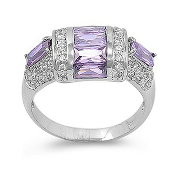 CHOOSE YOUR COLOR Simulated Amethyst Wholesale Rounded Ring .925 Sterling Silver Band Purple CZ Female Size 8