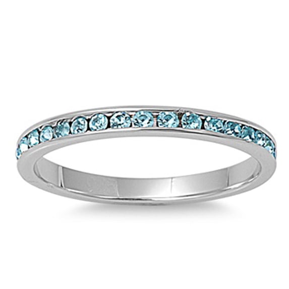 CHOOSE YOUR COLOR Simulated Aquamarine Elegant Ring .925 Sterling Silver Band Blue CZ Female Size 2