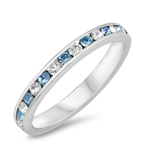 CHOOSE YOUR COLOR Simulated Aquamarine Elegant Ring .925 Sterling Silver Band Blue CZ Female Size 3