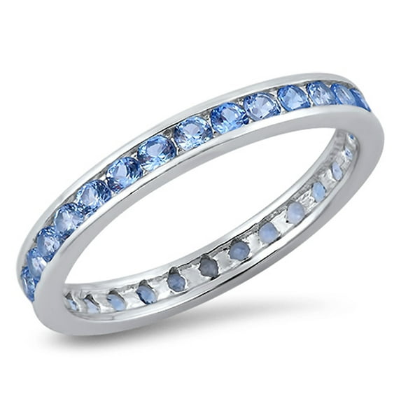 CHOOSE YOUR COLOR Simulated Aquamarine Elegant Ring Sterling Silver Band Blue CZ Female Size 5