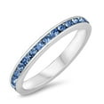 thumbnail image 1 of CHOOSE YOUR COLOR Simulated Aquamarine Eternity Stackable Ring Sterling Silver Band Blue CZ Female Size 5, 1 of 4