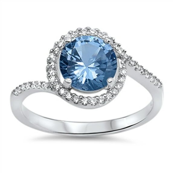 CHOOSE YOUR COLOR Simulated Aquamarine Halo Elegant Ring 925 Sterling Silver Band Blue CZ Female Size 6