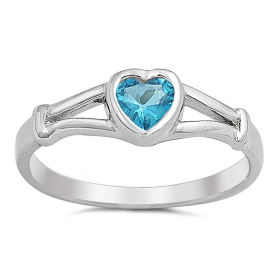 CHOOSE YOUR COLOR Simulated Aquamarine Heart Promise Ring .925 Sterling Silver Band Blue CZ Female Size 5