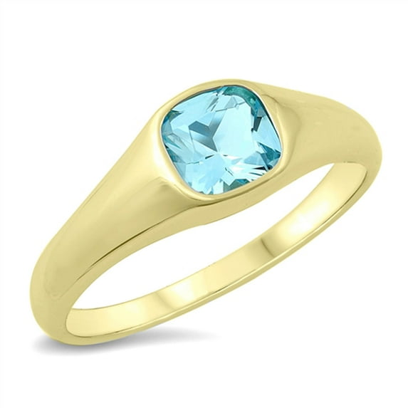 CHOOSE YOUR COLOR Simulated Aquamarine Minimalist Ring .925 Sterling Silver Band Blue CZ Female Size 6